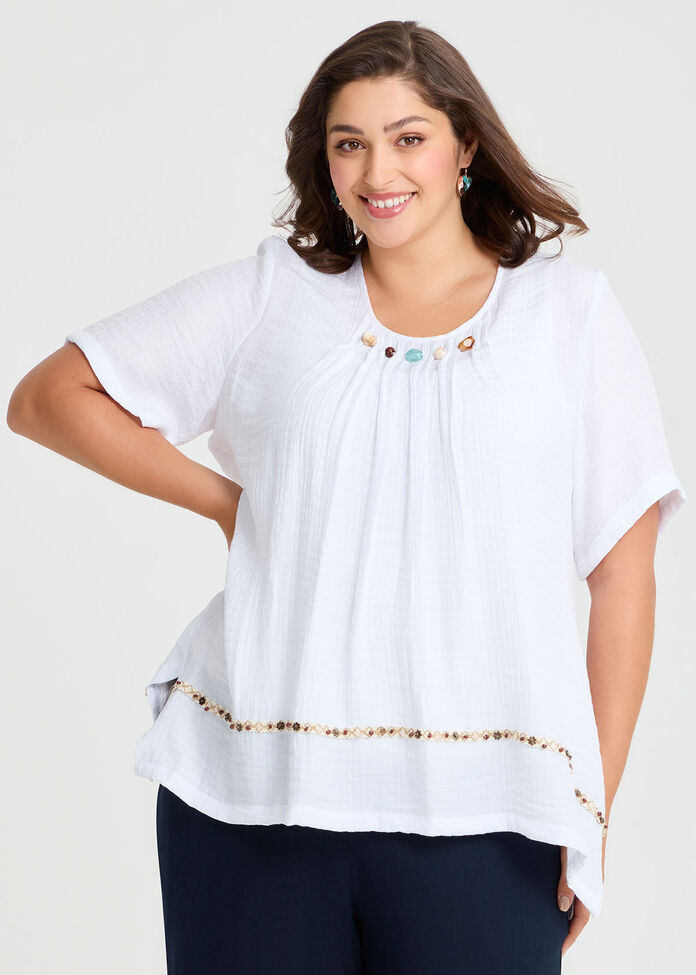 Trim Detail Natural Swing Top, WHITE, hi-res