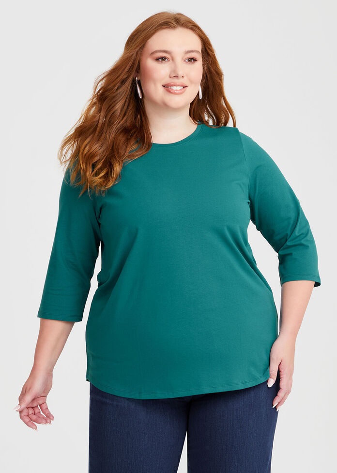 Plus Size Good Earth Cotton 3/4 T-Shirt Dark Green Taking Shape AU