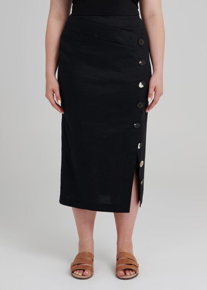 Shop Linen Button Skirt in Black in sizes 12 to 30 | Taking Shape AU