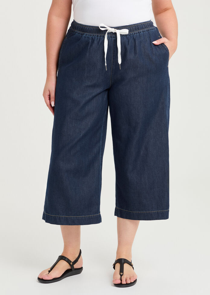 Cotton Lyocell Wide Leg Crop Pant, , hi-res