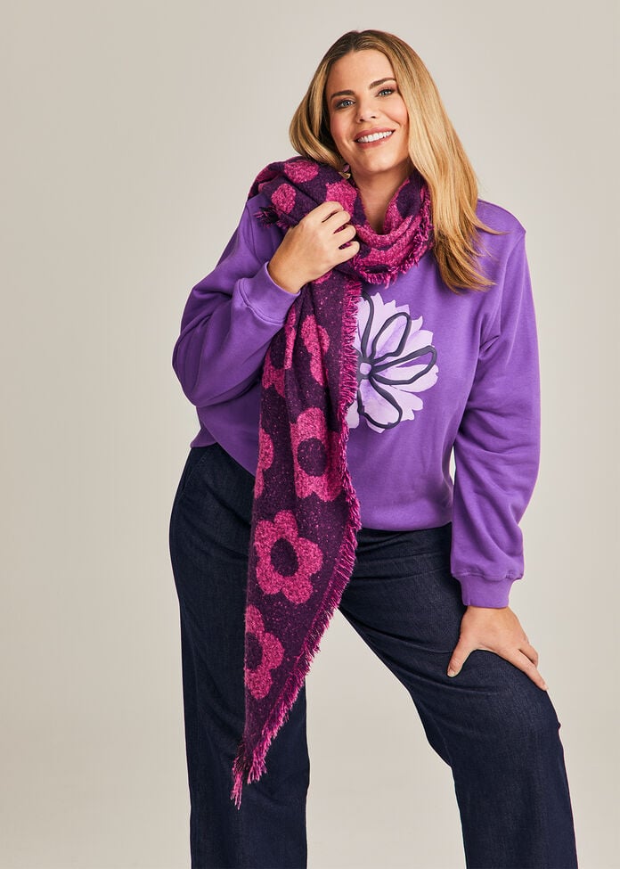 Cotton Blend Flower Sweatshirt, , hi-res