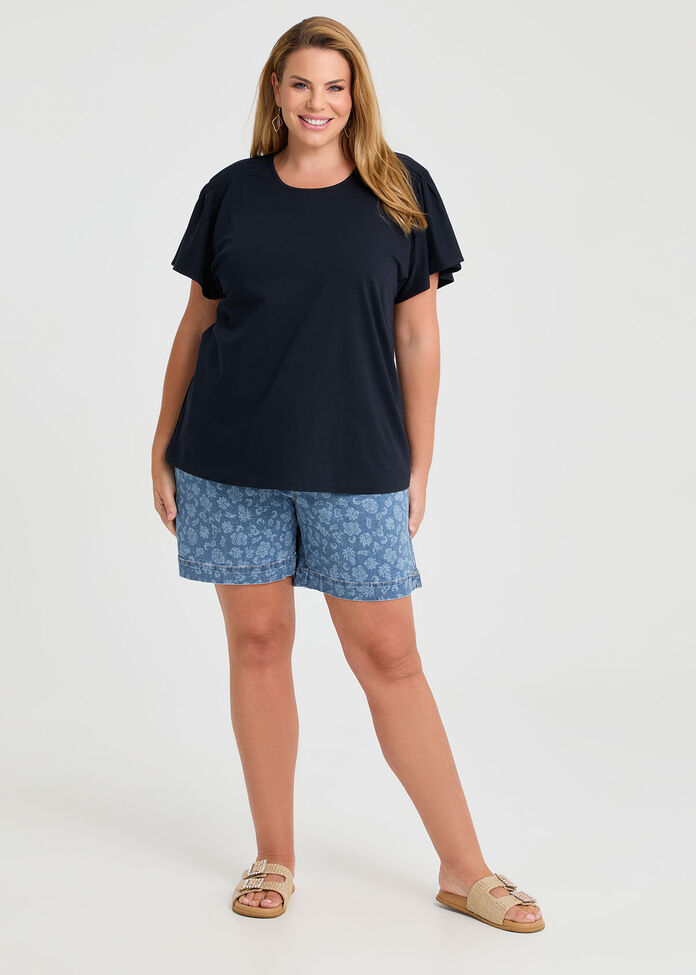 Cotton Pintuck Flutter Top, , hi-res