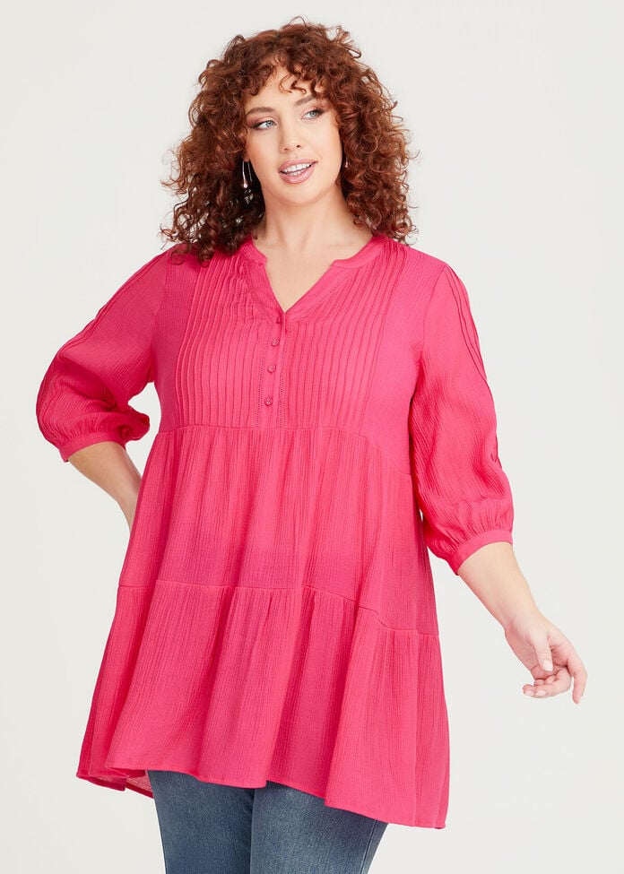 Shop Plus Size Natural Pintuck Tiered Tunic in Red | Taking Shape AU
