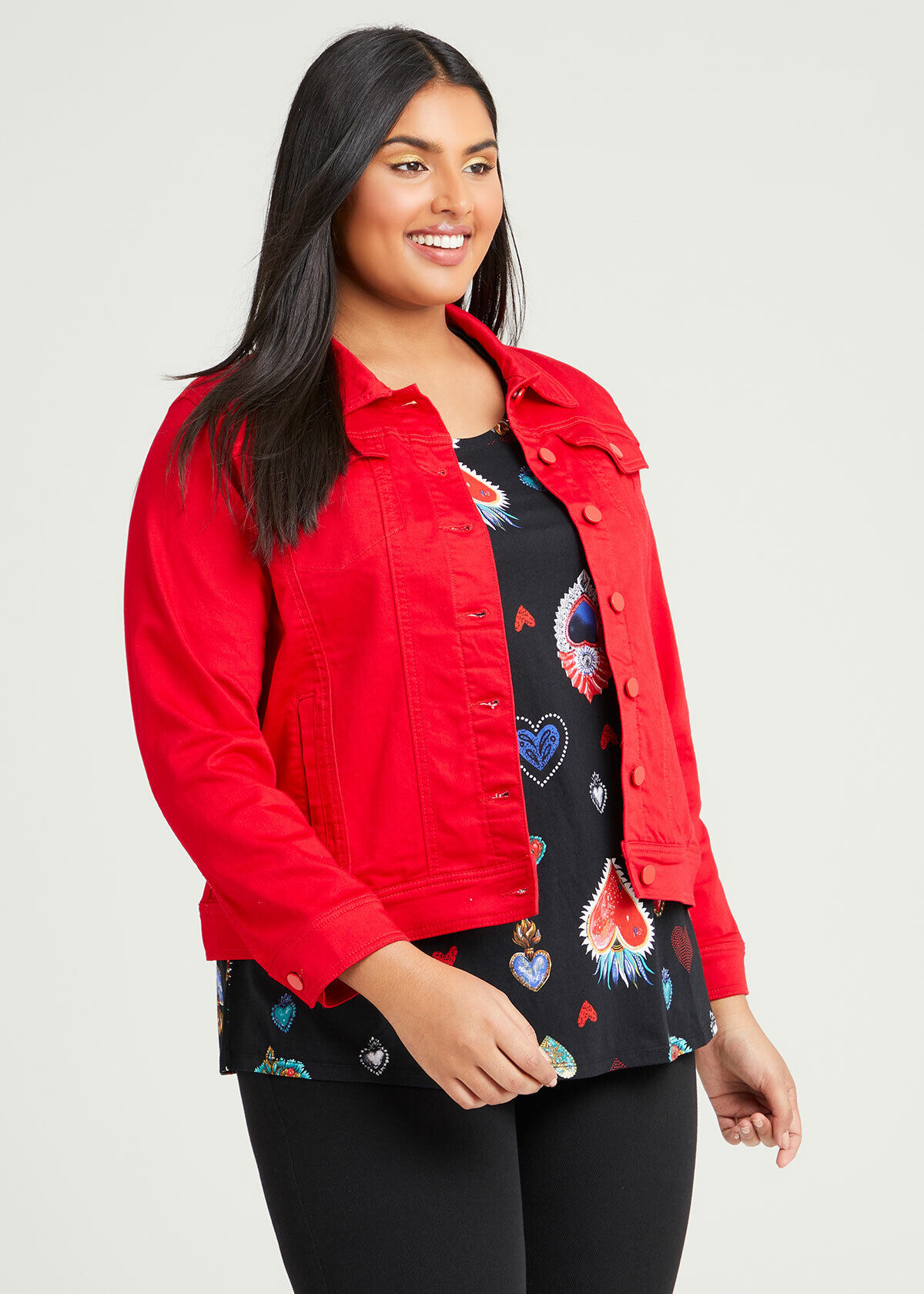 red plus size jean jacket