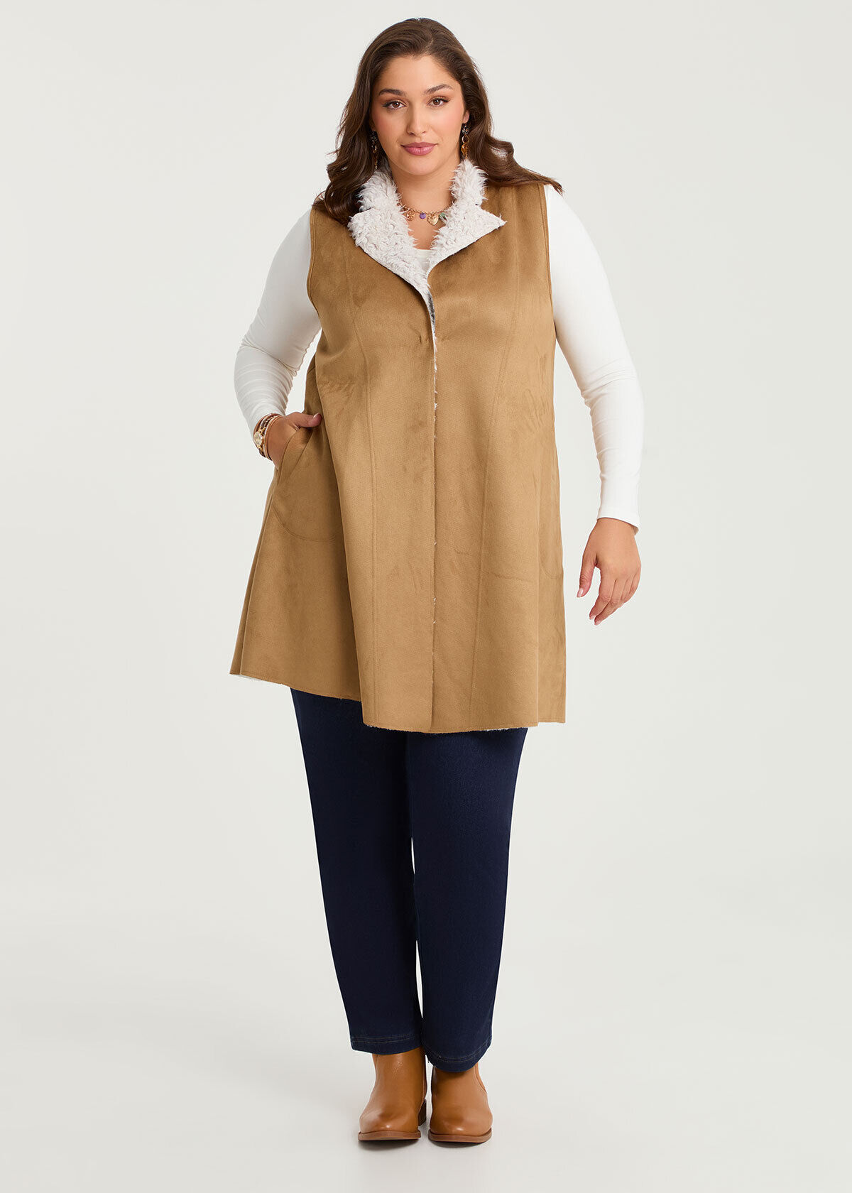 Shop Plus Size Penny Lane Faux Shearling Vest, Brown | Taking Shape AU