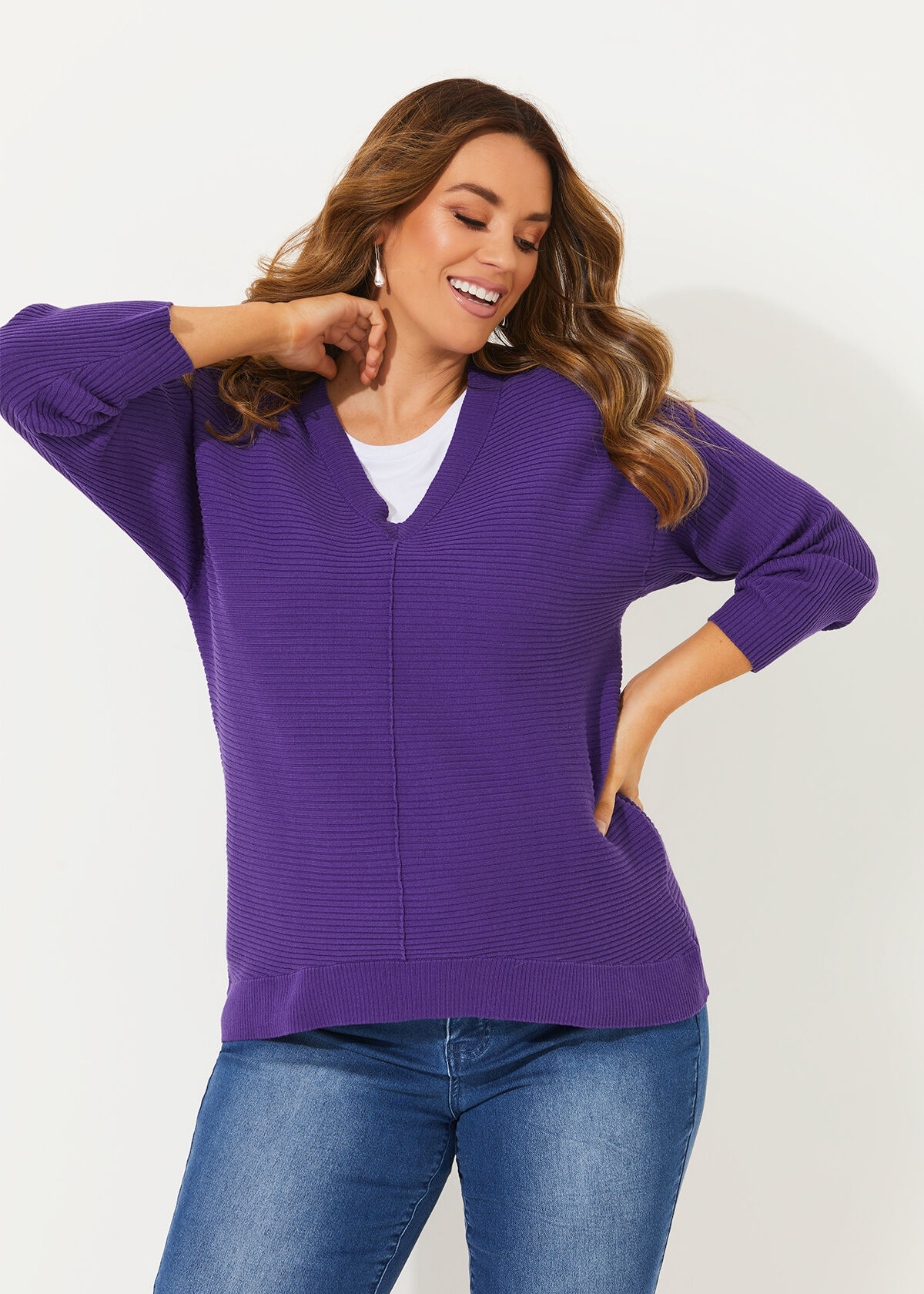 Plus size v neck on sale jumpers