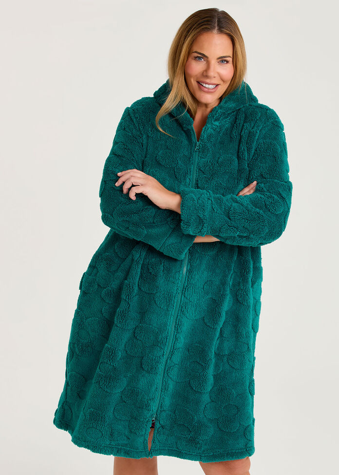 Jacquard Hooded Dressing Gown, , hi-res