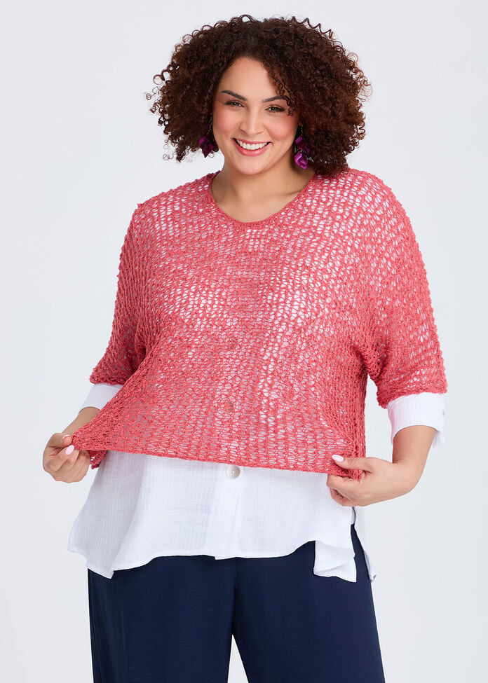 Cotton Boucle Gauze Knit Overtop, , hi-res