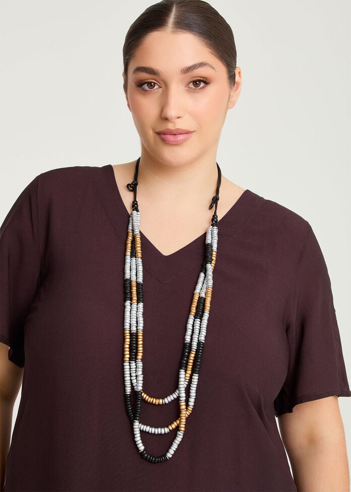 Long Beaded Metallic Necklace, , hi-res