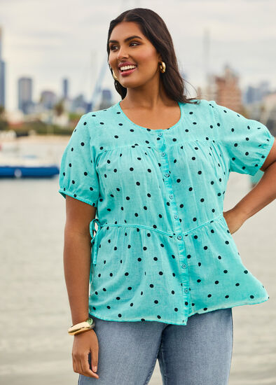 Plus Size Cotton Tiered Spot Top