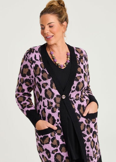 Plus Size Leopard Long Wool Mix Cardigan