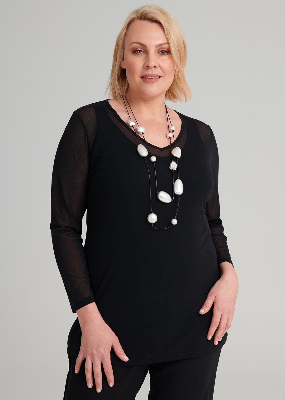 Shop V-neck Mesh Top in Black in sizes 
