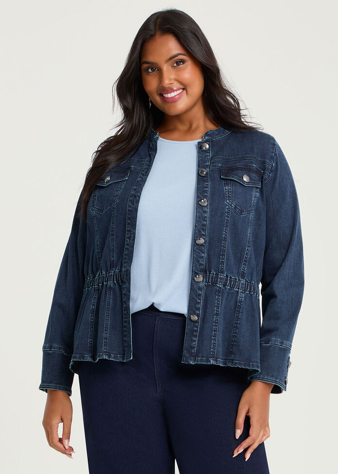 Cotton Peplum Denim Jacket, , hi-res