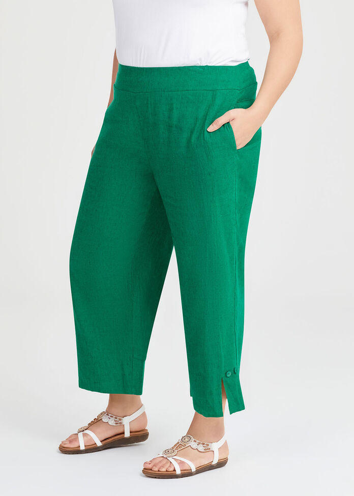 Shop Plus Size Stretch Linen Calliope Crop Pant, Green | Taking Shape NZ