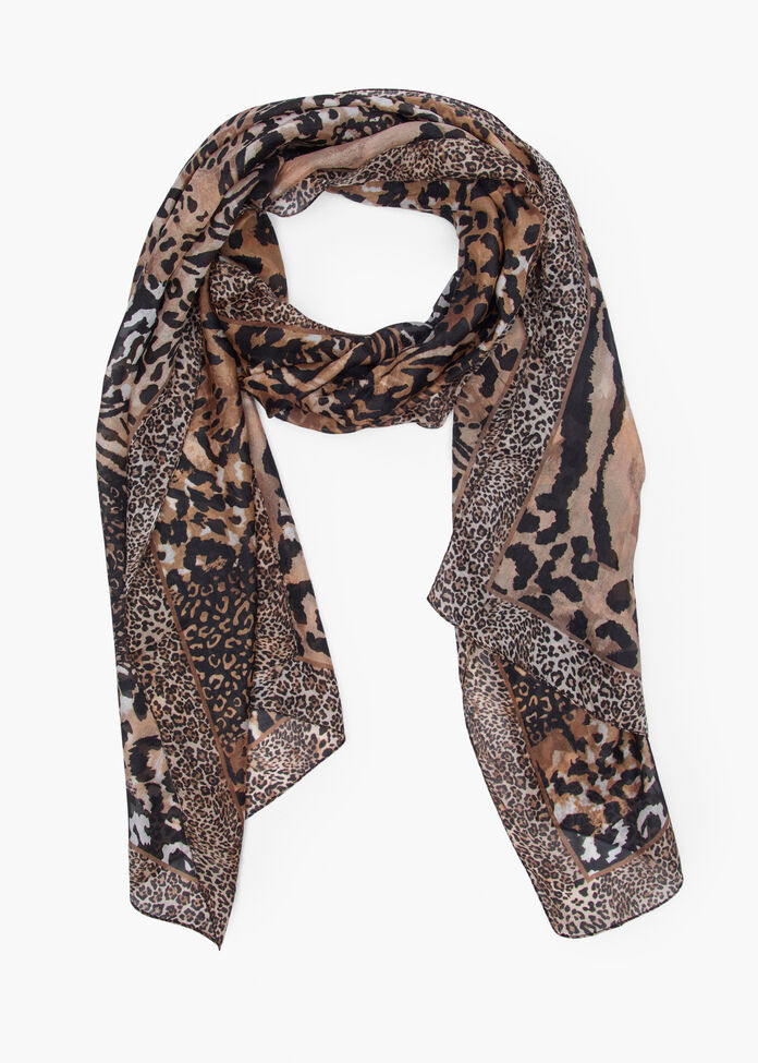 Animal Print Silk Scarf, , hi-res