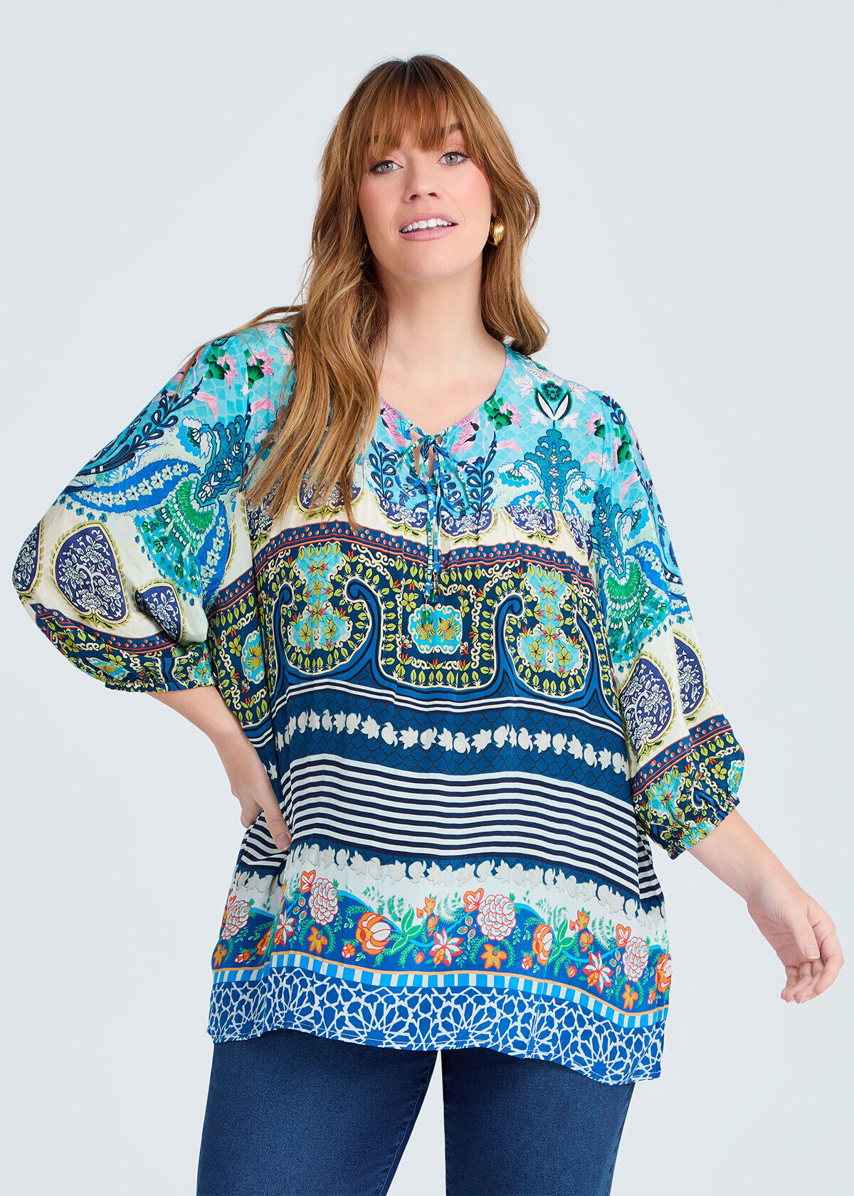 Shop Plus Size Natural Paisley Aztec Top, Multi | Taking Shape NZ