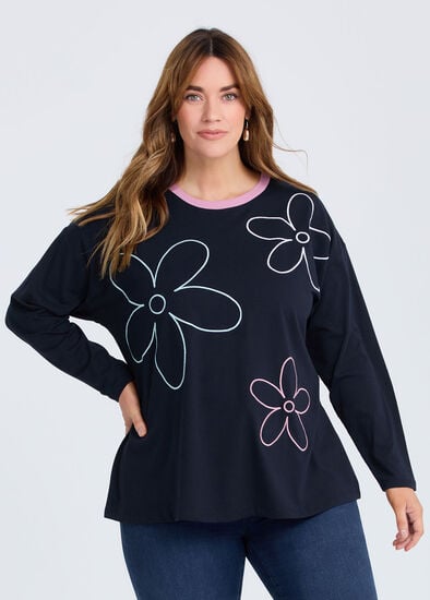 Plus Size Cotton Embroidery Flower Top