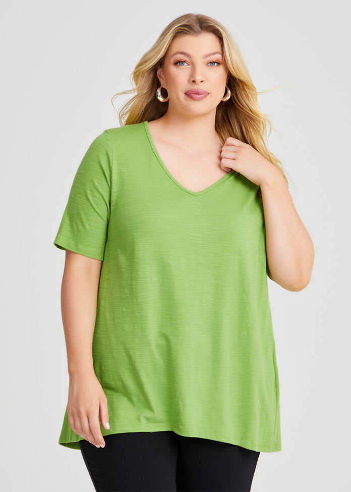 Shop Plus Size V Neck Slub Jersey T-shirt in Green | Taking Shape NZ
