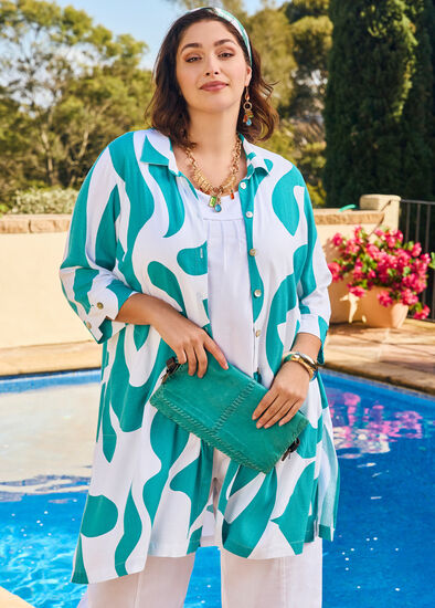 Plus Size Making Waves Long Natural Shirt