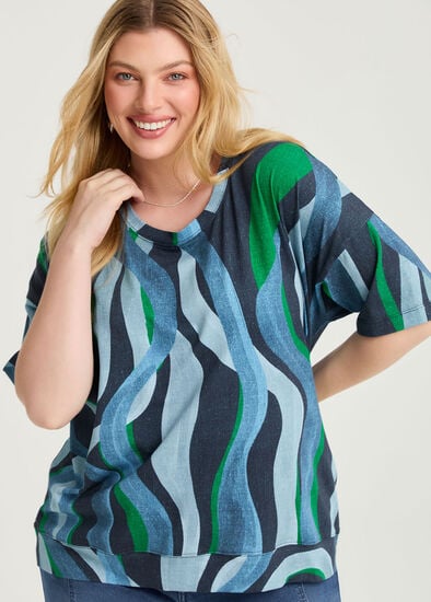 Plus Size Cotton Wavy Lines T-shirt