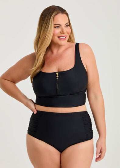 Plus Size Crop Zip Detail Swim Top