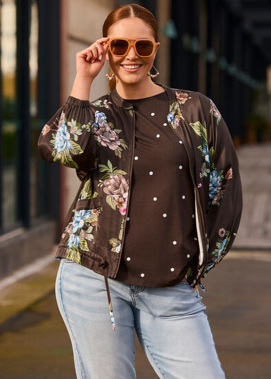 Plus Size Natural Zip Thru Bloom Bomber