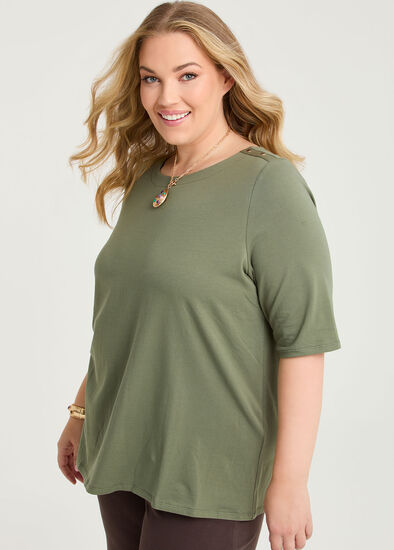 Plus Size Organic Cotton Stud Shoulder Top