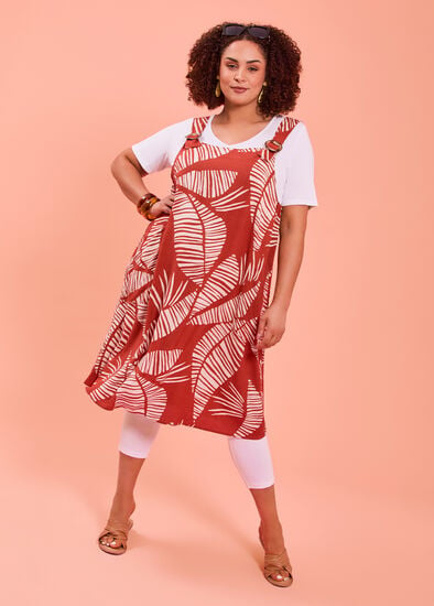 Plus Size Palm Leaf Natural Pinafore Dress