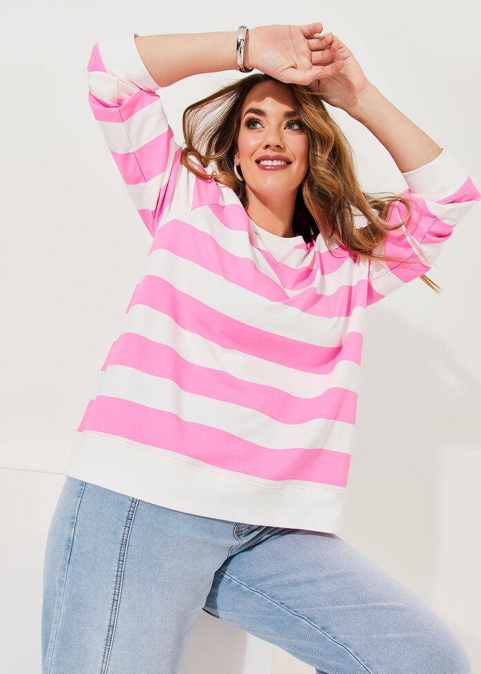 Cotton Neon Stripe Sweatshirt, , hi-res
