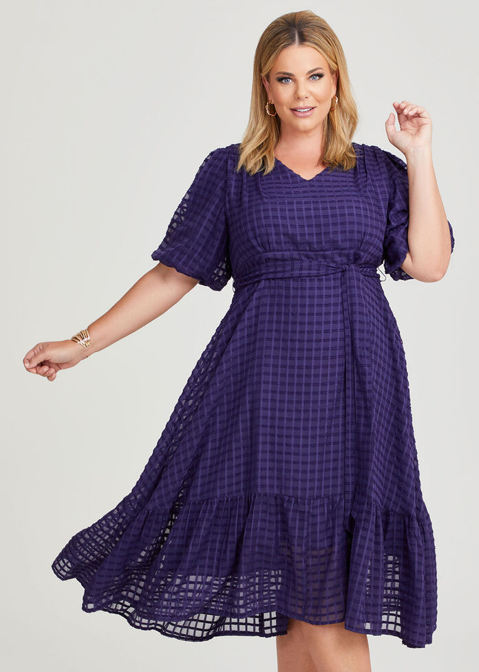 Shop Plus Size Windowpane Chiffon Midi Dress in Purple | Sizes 12-30 ...