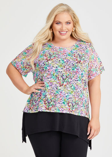 Plus Size Ditsy Mesh Top
