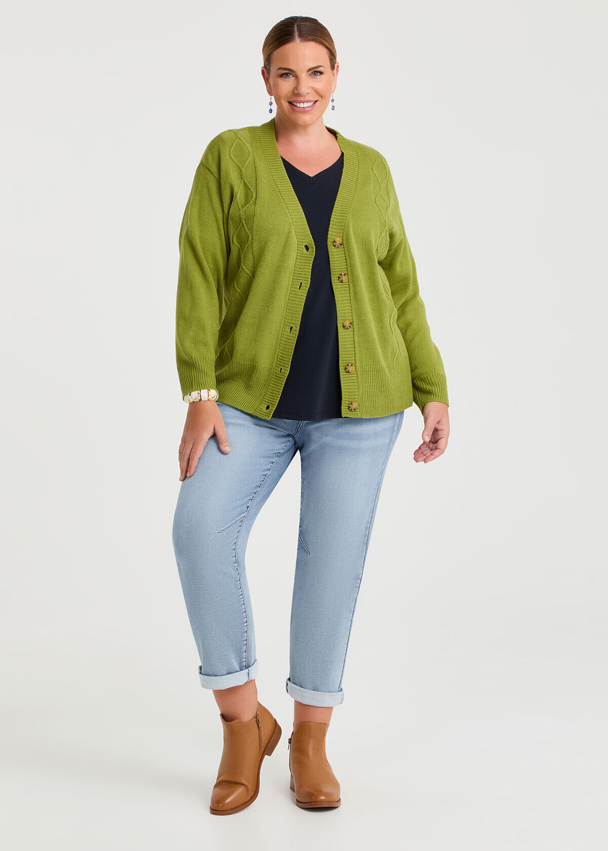 Shop Plus Size Soft Touch Cable Cardigan, Green | Taking Shape AU