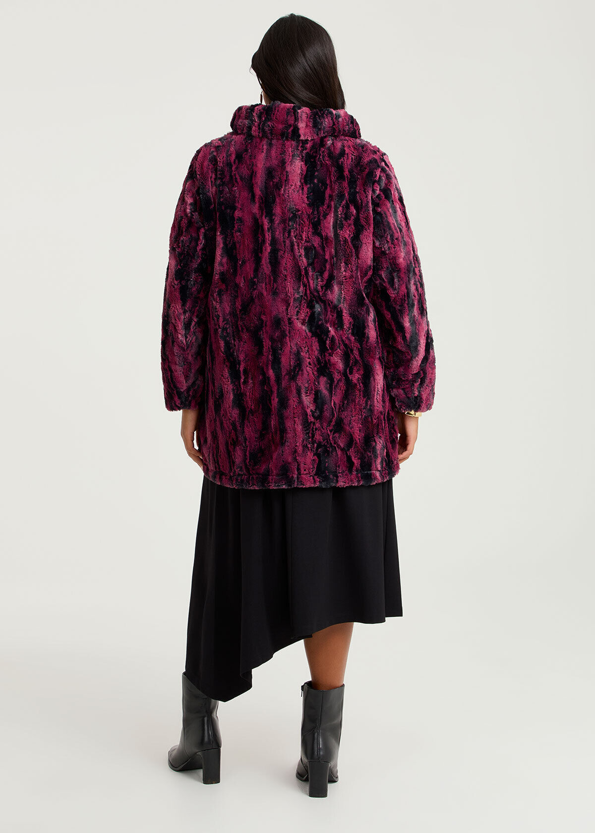 Shop Plus Size Deja Vu Faux Fur Reversible Coat, Black | Taking
