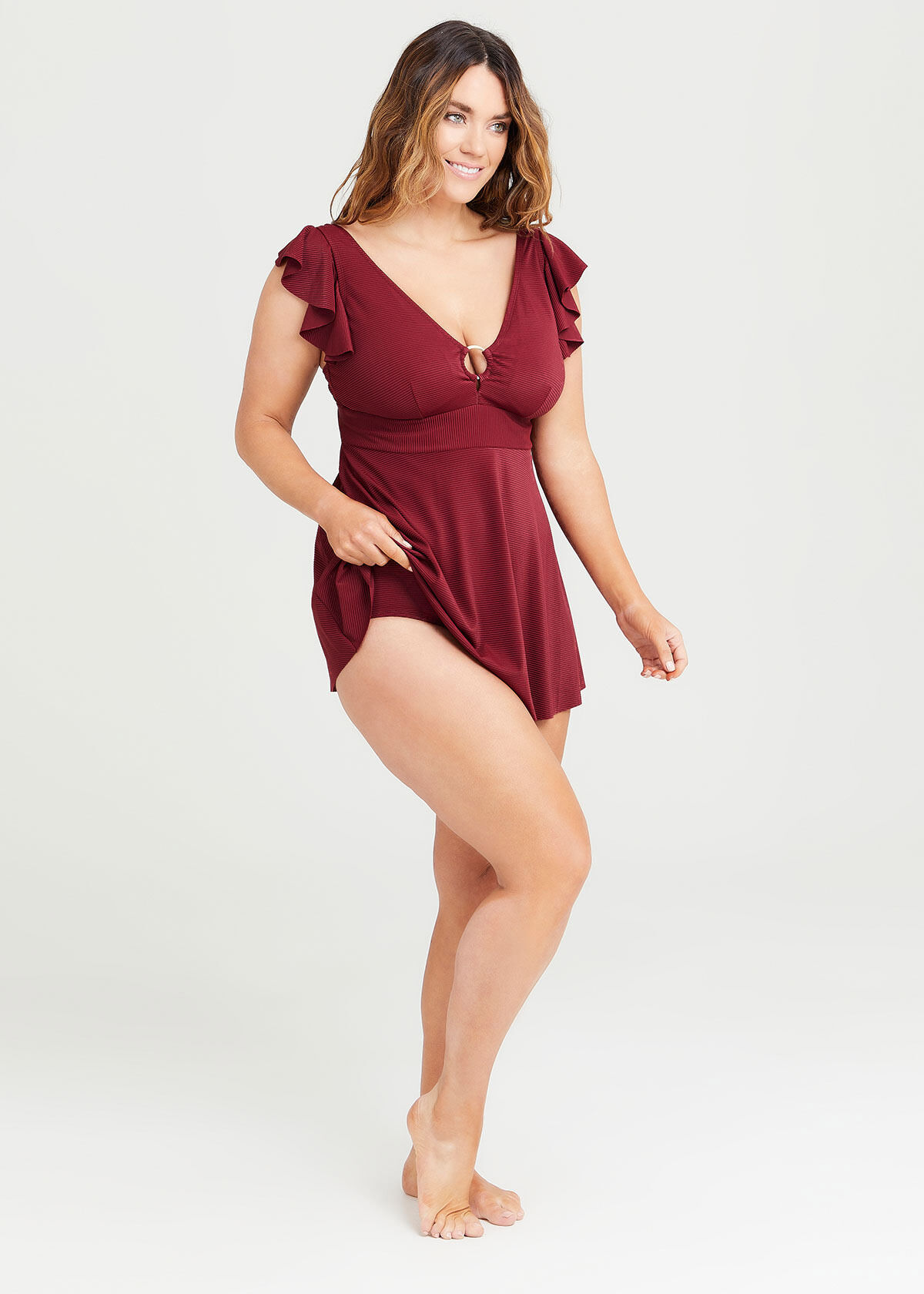 Shop Ribbed One Piece Swimsuit in Red 