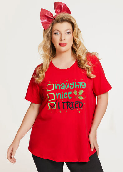 Plus Size Cotton Xmas Checklist T-shirt