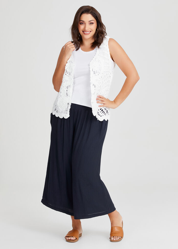 Cotton Crochet Knit Vest, , hi-res