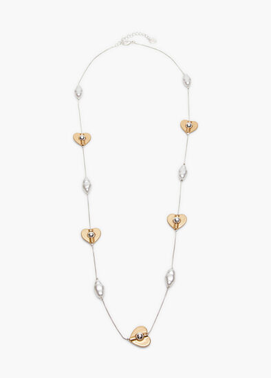 Plus Size Stationed Heart & Pearl Necklace