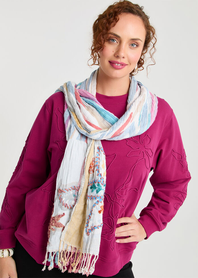Shirred Pretty Floral Scarf, , hi-res