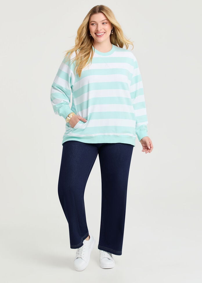 Cotton Mixed Stripe Sweatshirt, , hi-res