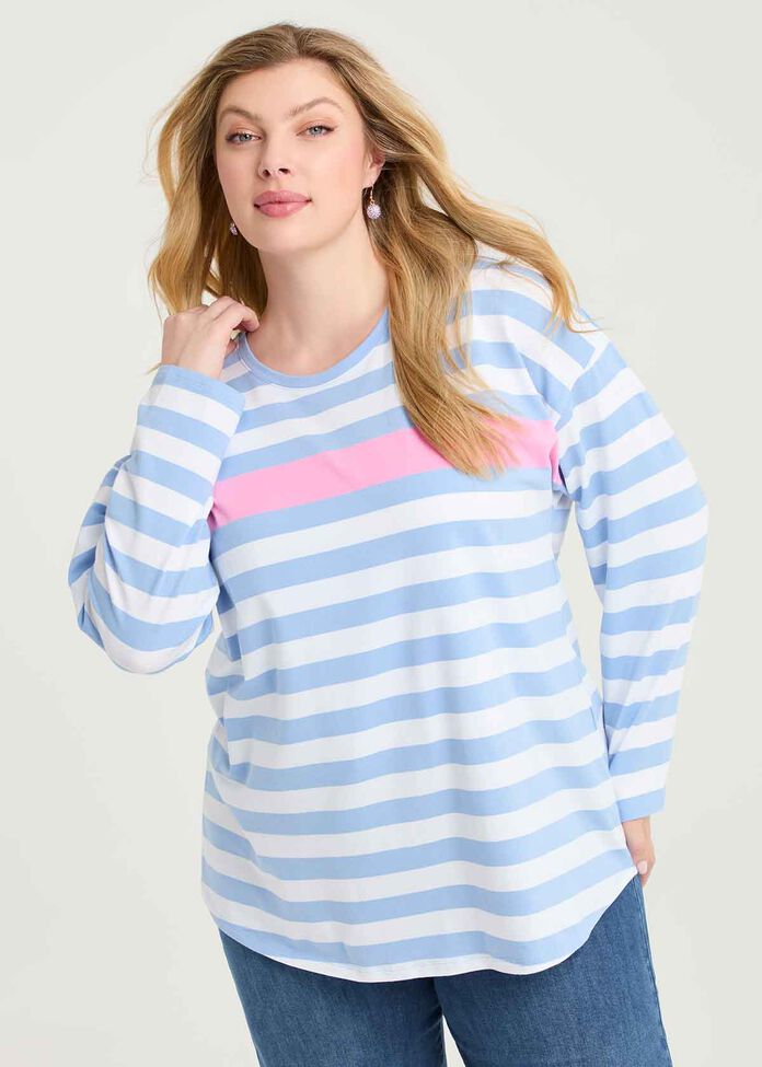 Cotton Pastel Stripe Top, , hi-res