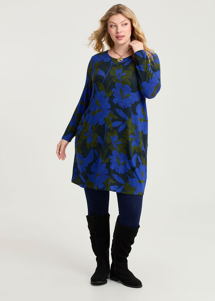 Bamboo Cosy Boat Neck Dress, PRINT, hi-res