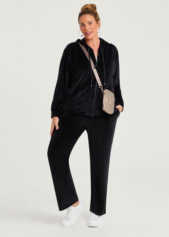 Velour Hooded Zip Through Jacket, , hi-res
