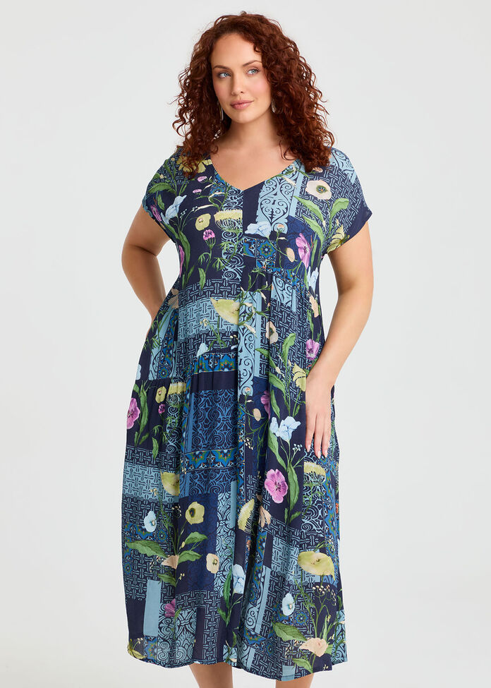 Patchwork Maxi Natural Dress, , hi-res
