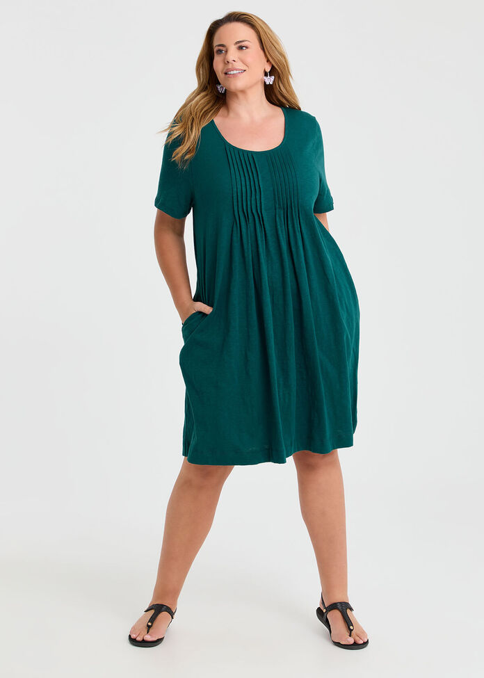Cotton Pintuck Detail Dress, , hi-res