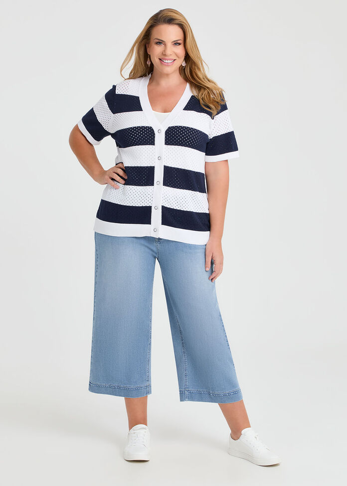 Cotton Button Up Knit Cardigan, , hi-res