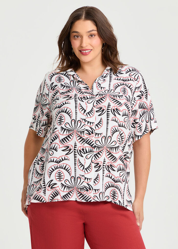 Natural Lola Collar Top, PRINT, hi-res