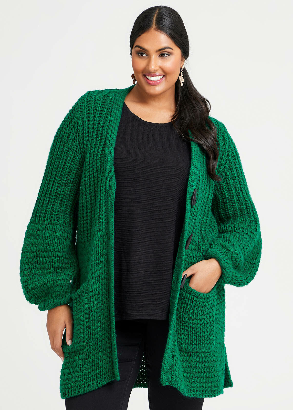 Shop Plus Size Balloon Sleeve Cardigan in Green Taking Shape AU