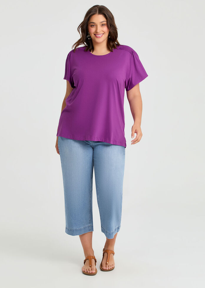 Cotton Pintuck Flutter Top, , hi-res