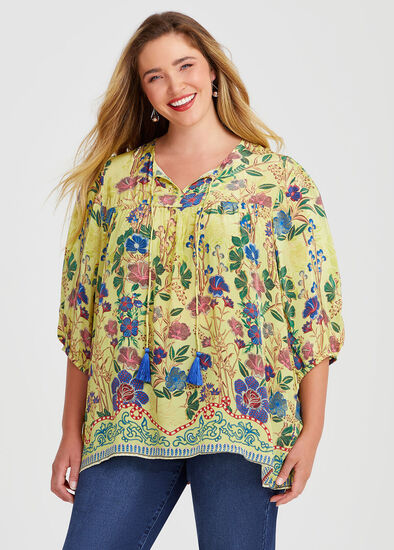 Plus Size Natural Border Floral Top