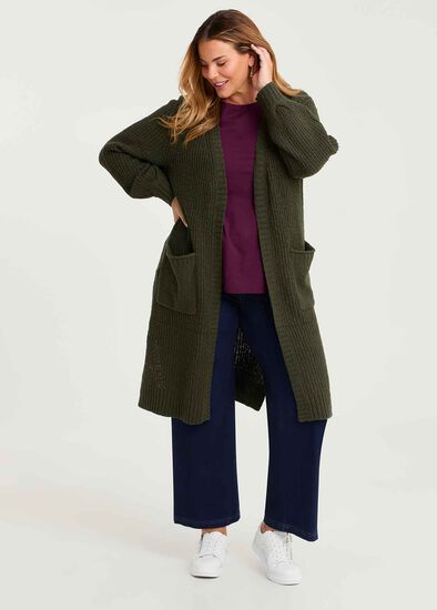 Plus Size Longline Pocket Rib Cardigan